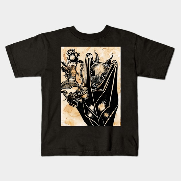 Bat with Tea Kids T-Shirt by Nat Ewert Art